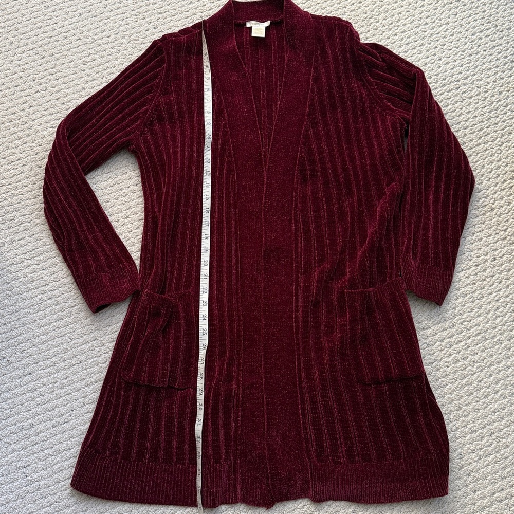 Matty M Burgundy Red Chenille Boyfreind Long Cardigan - Picture 6 of 9